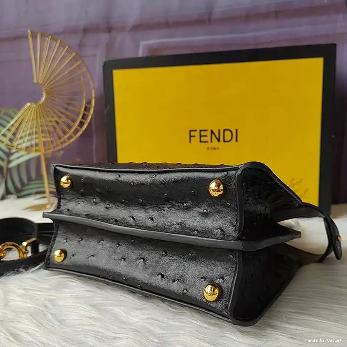 Cheap Black Petite Ostrich Leather Bag Peekaboo ISeeU In Fendi 0322 HOT SALE